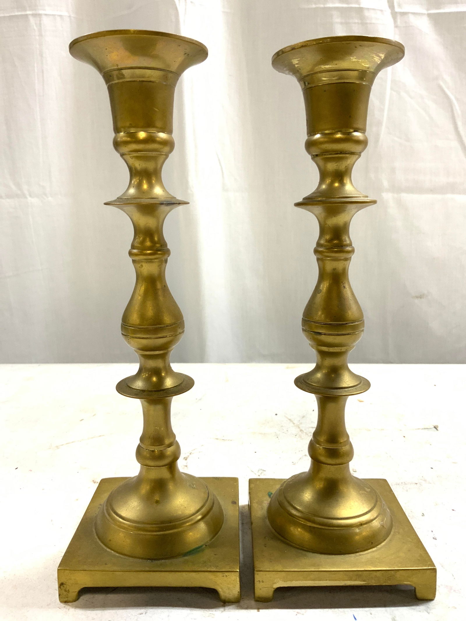 Vintage Pair Of Brass Candlesticks W Feet (1 of 7)