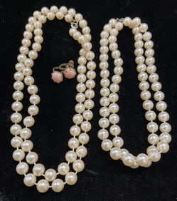 Lot 3 Vtg Faux Pearl Necklaces & Earrings