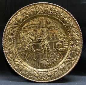 Vtg Brass Relief Sailors Wall Plaque, England 14in