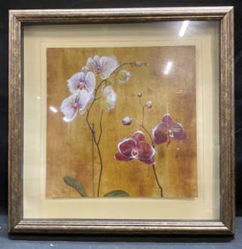 Framed Orchid Flowers Lithograph