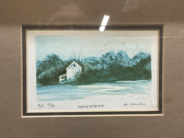 Signed Al Barker Homestead Lithograph