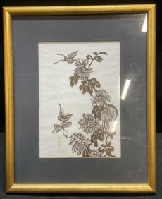 Framed Butterfly & Flowers Paper Cutout