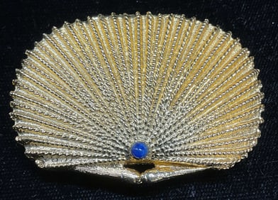 Vintage Gold Tone Blue Shell Compact