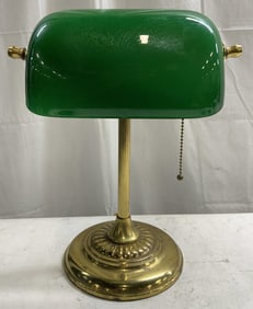 Vntg Brass Bankers Lamp W Pull Chain