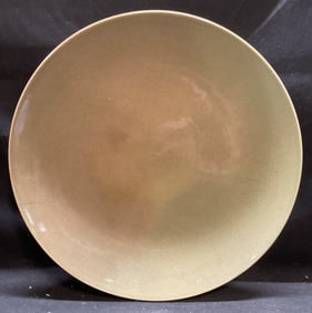 Vintage Green Glazed Pottery Serving Dish