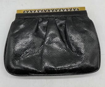 Vtg Y&S Black Reptile Leather Crystal Handbag