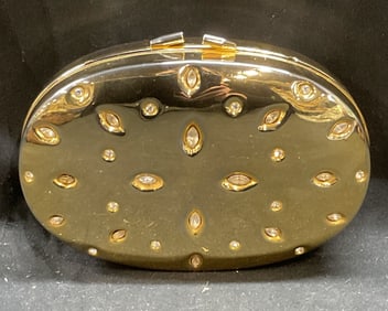 Vintage Gold Tn Crystal Hard Case Handbag, Italy