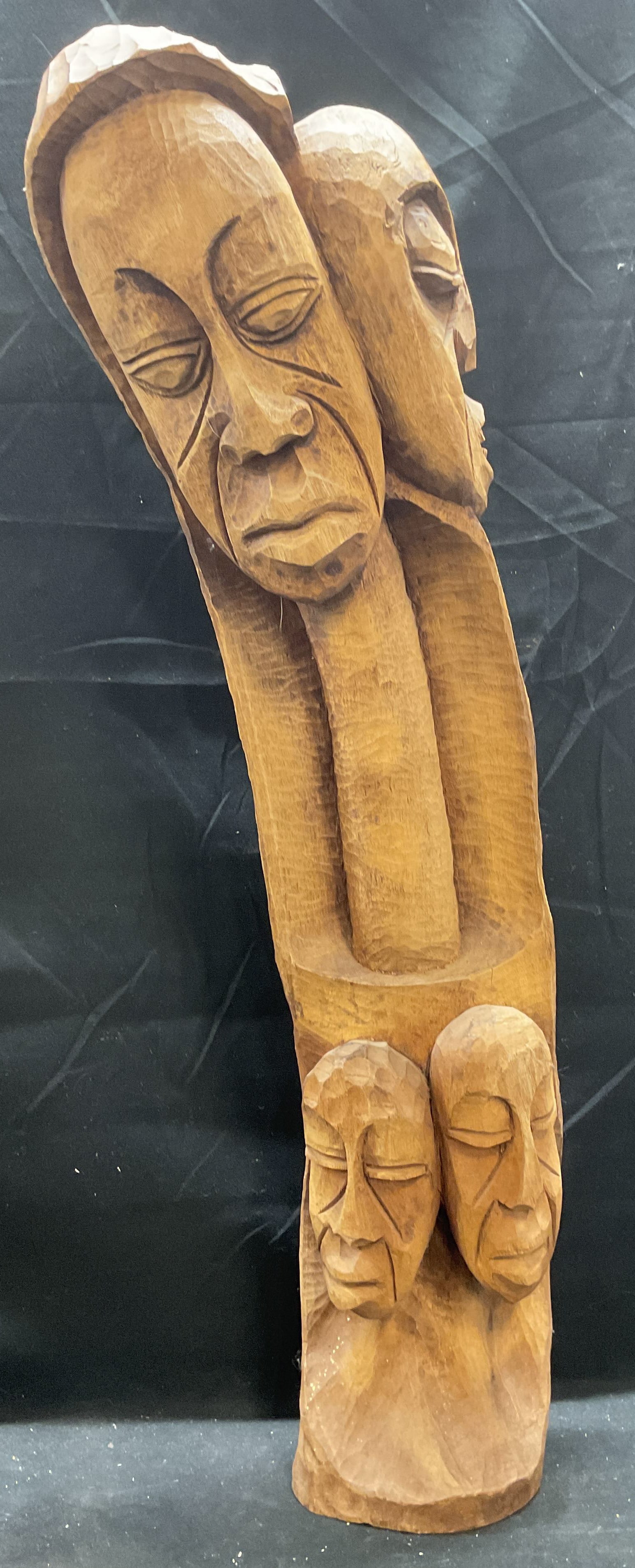 Tribal Carved Wood Head Totem Sculpture 29in (1 of 7)
