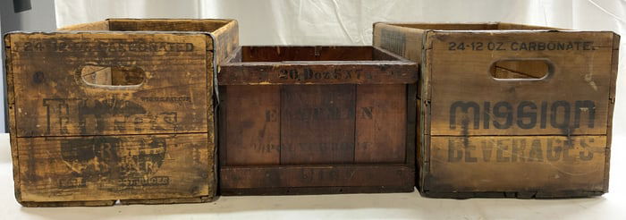 Lot 3 Vtg Trademarked Wooden Storage Crates