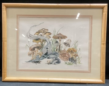 Framed Elyse Wasile Mushrooms Lithograph