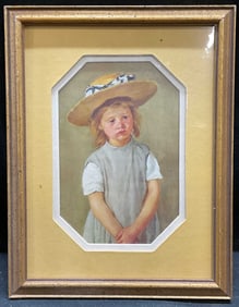Framed Mary Cassatt Young Girl Straw Hat Litho