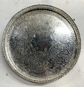 Vtg Etched Silver Plated Tray W Gallery ENGLAND