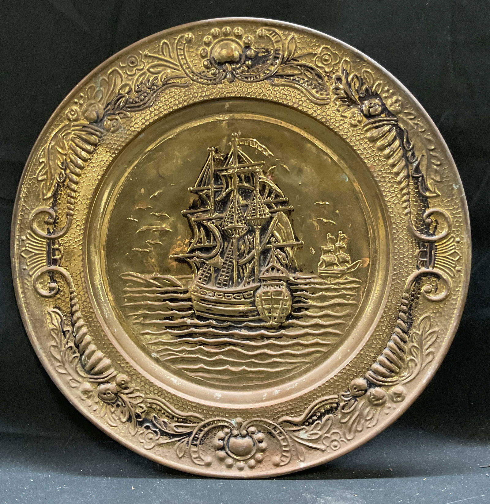 Vintage Brass Relief Ship Wall Plaque England 14in (1 of 6)