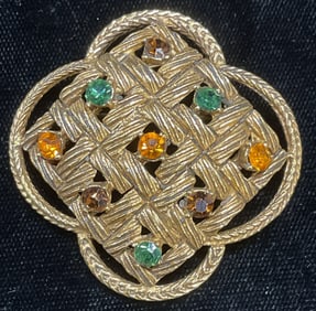 Vintage Florenza Gold Tone Crystal Brooch