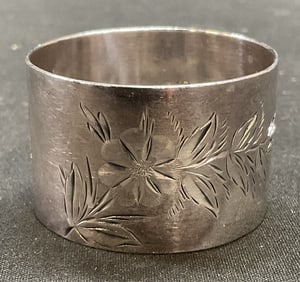 Sgn Sterling Silver Floral Butterfly Napkin Ring