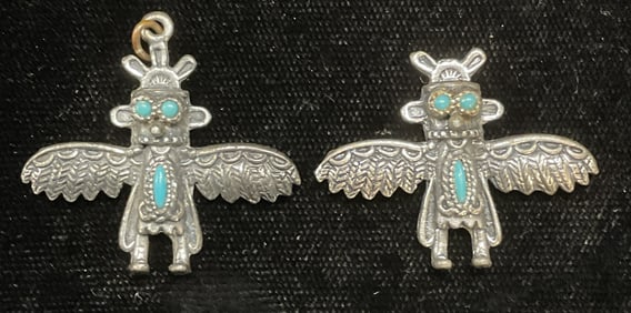 Pair Vtg Sancrest Zuni Style Eagle Pendants