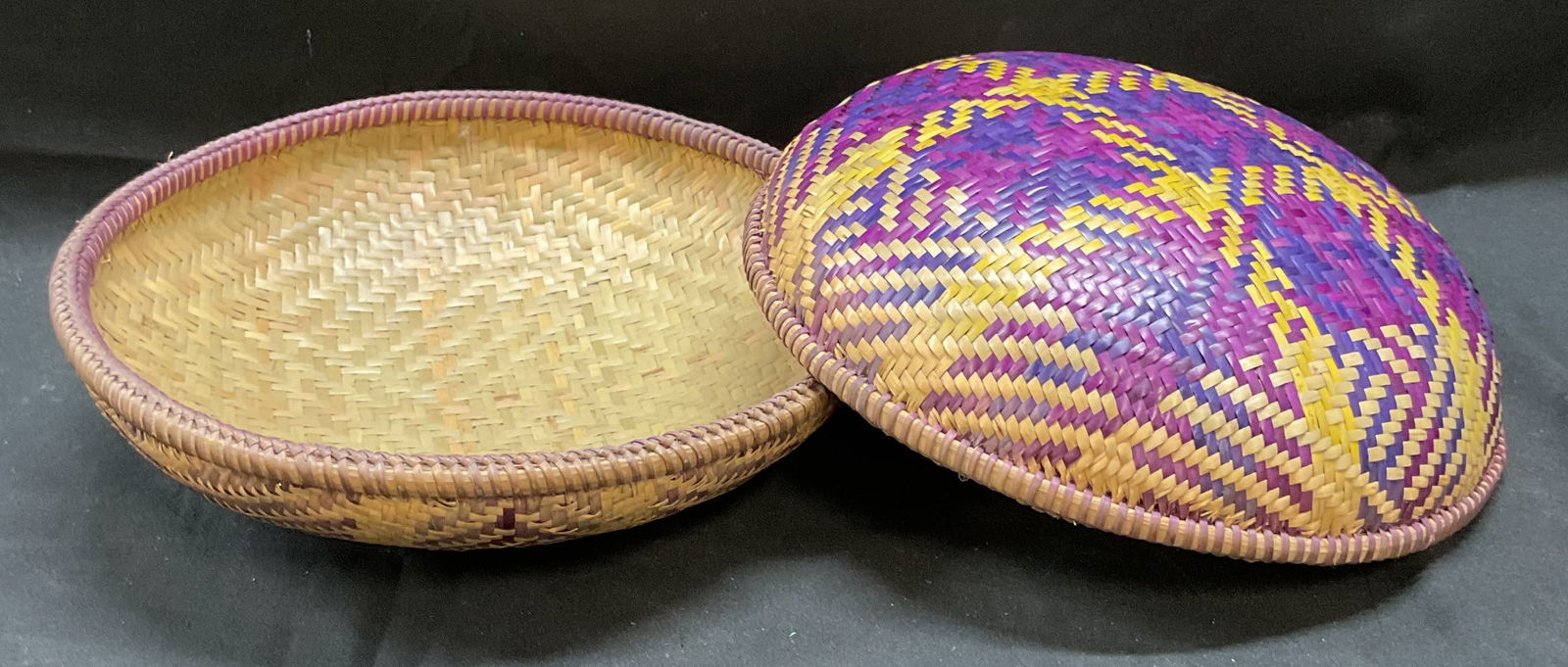 Pair Woven Purple Geometric Straw Baskets (1 of 6)