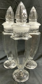 Set 3 Antique Glass Apothecary Jars W Lids