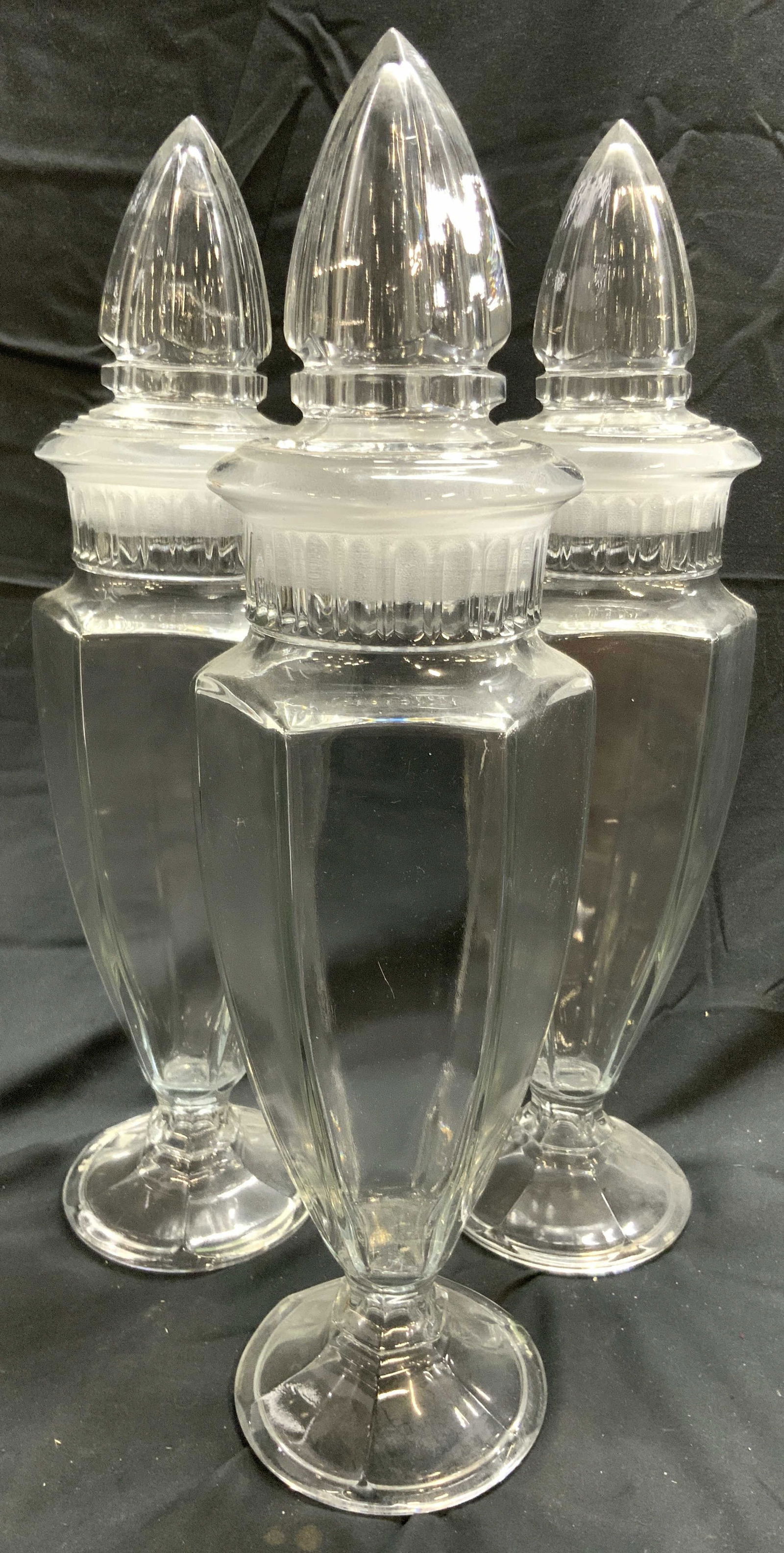 Set 3 Antique Glass Apothecary Jars W Lids (1 of 8)