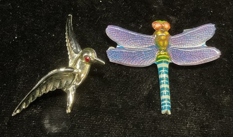 Lot 2 Vintage Dragonfly & Bird Brooches