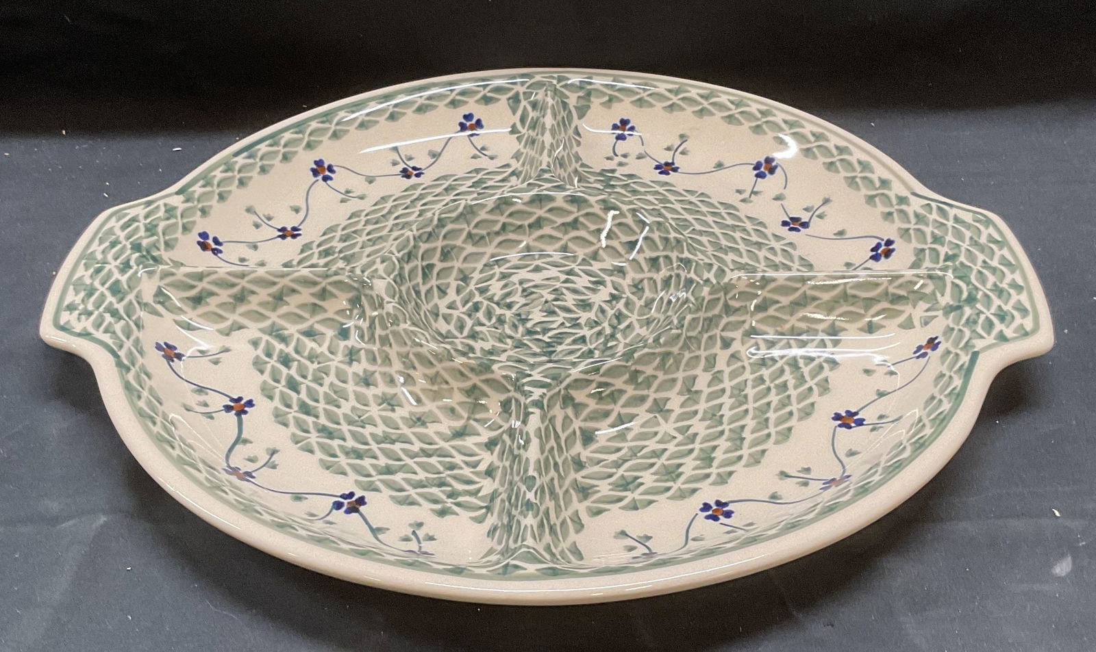 Boleslawca Art Pottery Divided Platter, Poland (1 of 6)