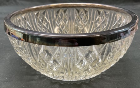 Vtg Depression Glass Bowl w Silver Plate England