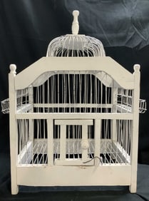 Vintage White Wood & Metal Bird Cage 18.2in
