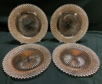 Lot 4 Vtg Pink Depression Glass Diamond Cut Plates