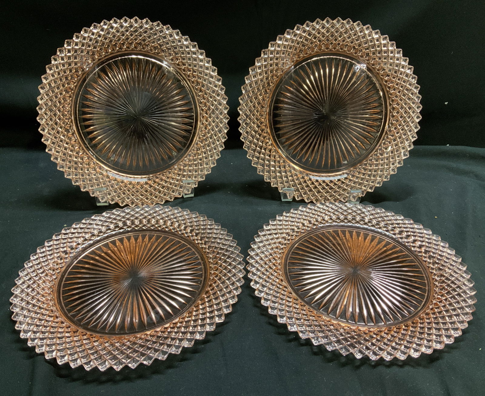 Lot 4 Vtg Pink Depression Glass Diamond Cut Plates (1 of 7)