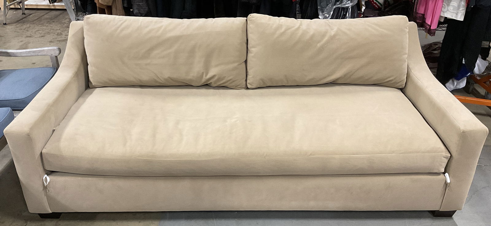 Tan Suede Style Upholstered Sofa, 92 Inches long (1 of 6)