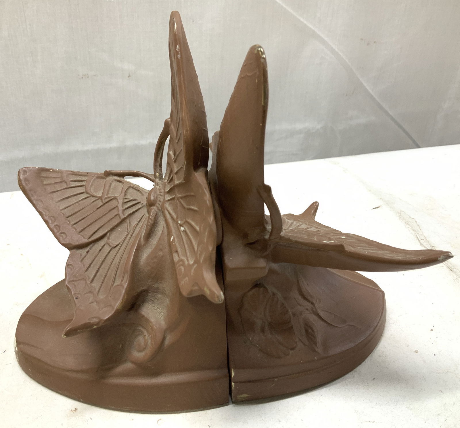 Vntg PM CRAFTSMANSHIP Brown Butterfly Bookends USA (1 of 7)