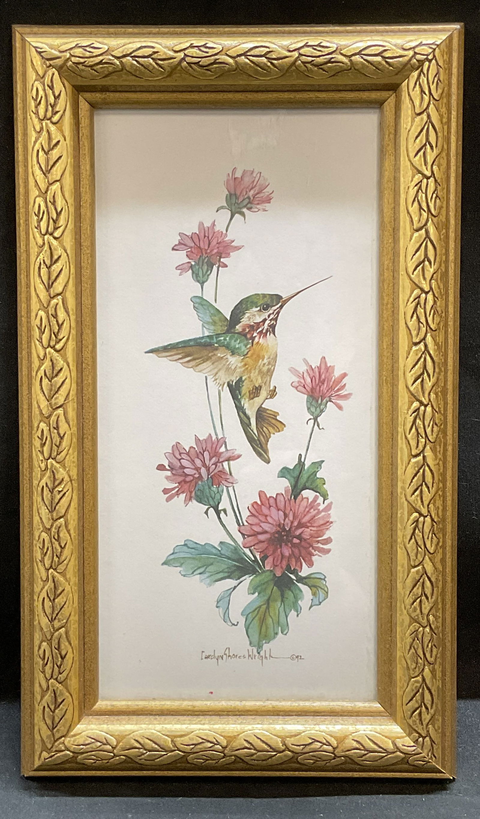 Framed Carolyn Wright Hummingbird Flowers Litho (1 of 6)