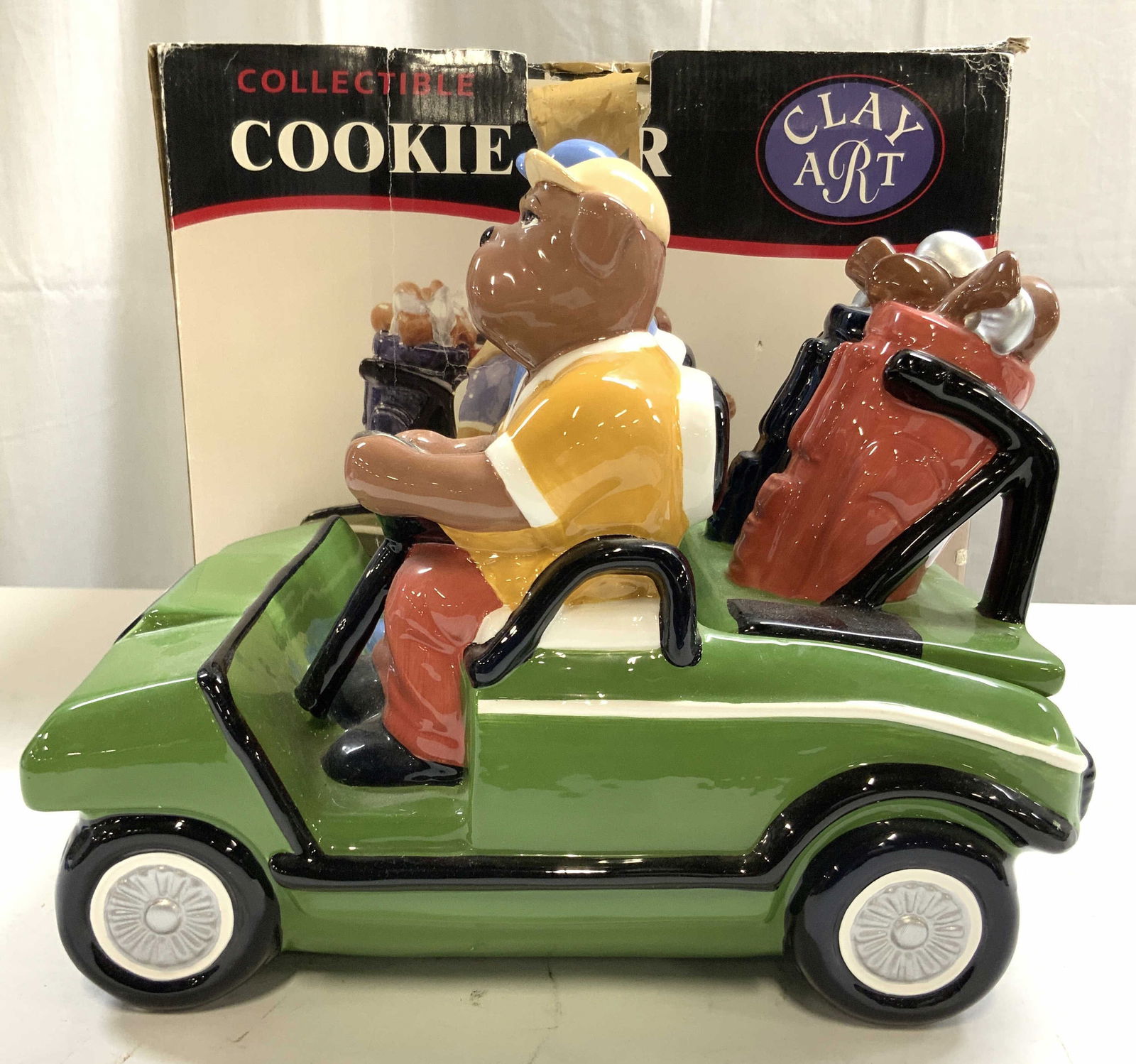 CLAY ART GOLF CART COOKIE JAR w Bx & Lid (1 of 10)