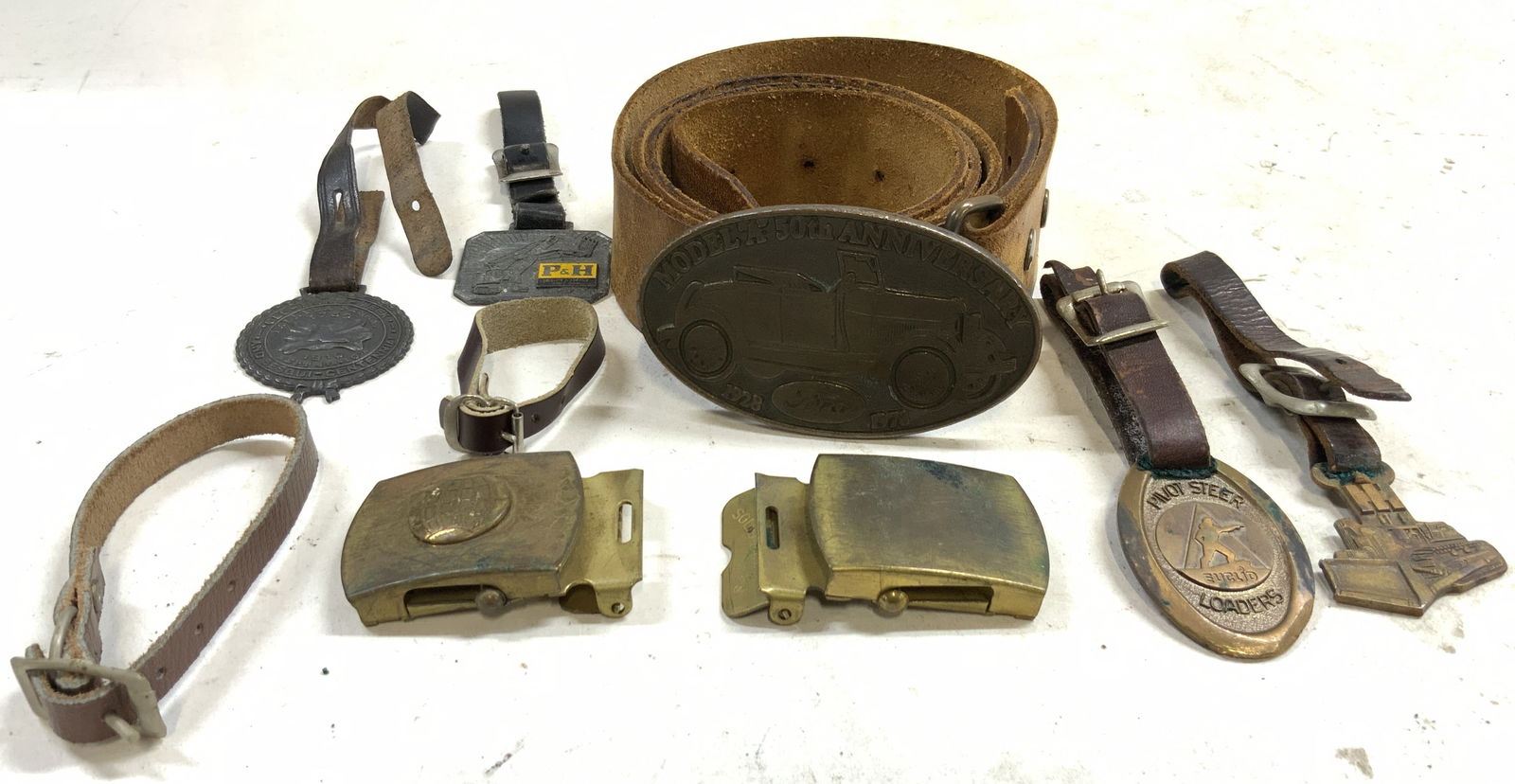 Lot 9 Vntg Belt & FORD Buckle, Buckle & Pendants (1 of 9)