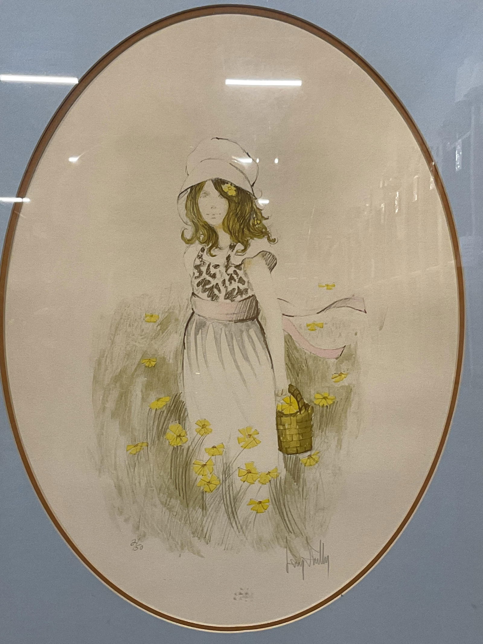 Signed Shelly Girl & Flowers Fine Art Print 33.5in (1 of 7)