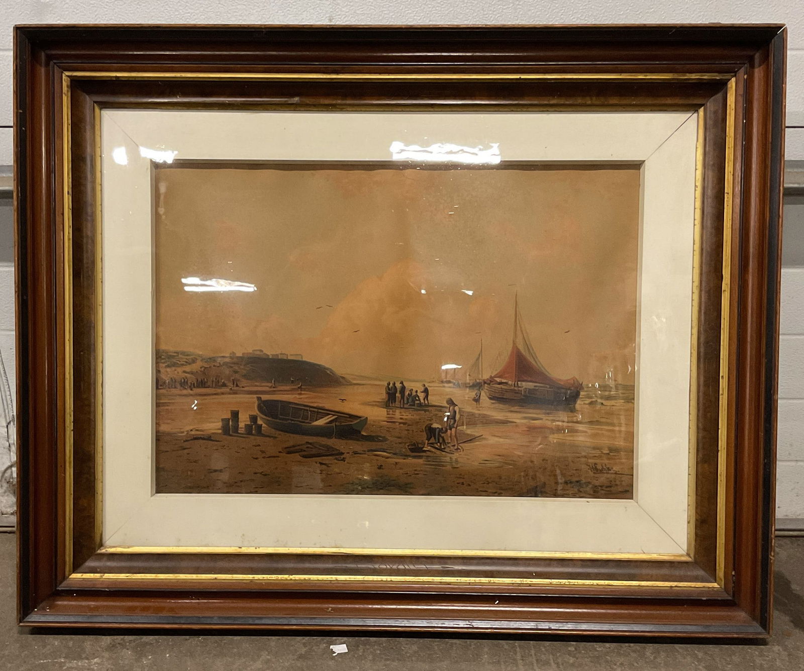 Framed Antique Beach Scene Fine Art Print 38.5in (1 of 7)