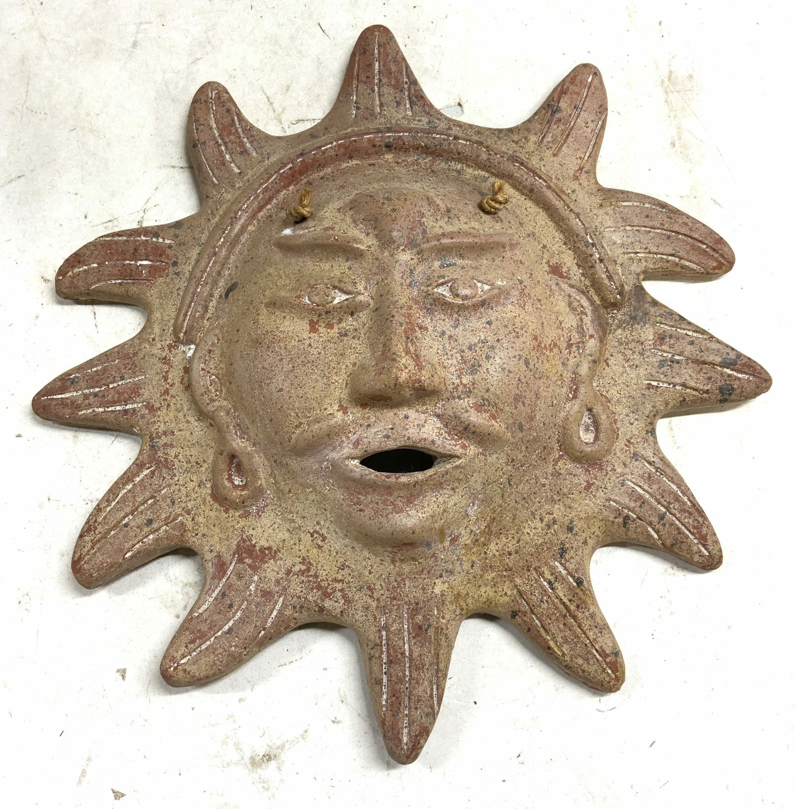 Vtg Terra Cotta Ceramic Sun Face Wall Hanging 14in (1 of 7)