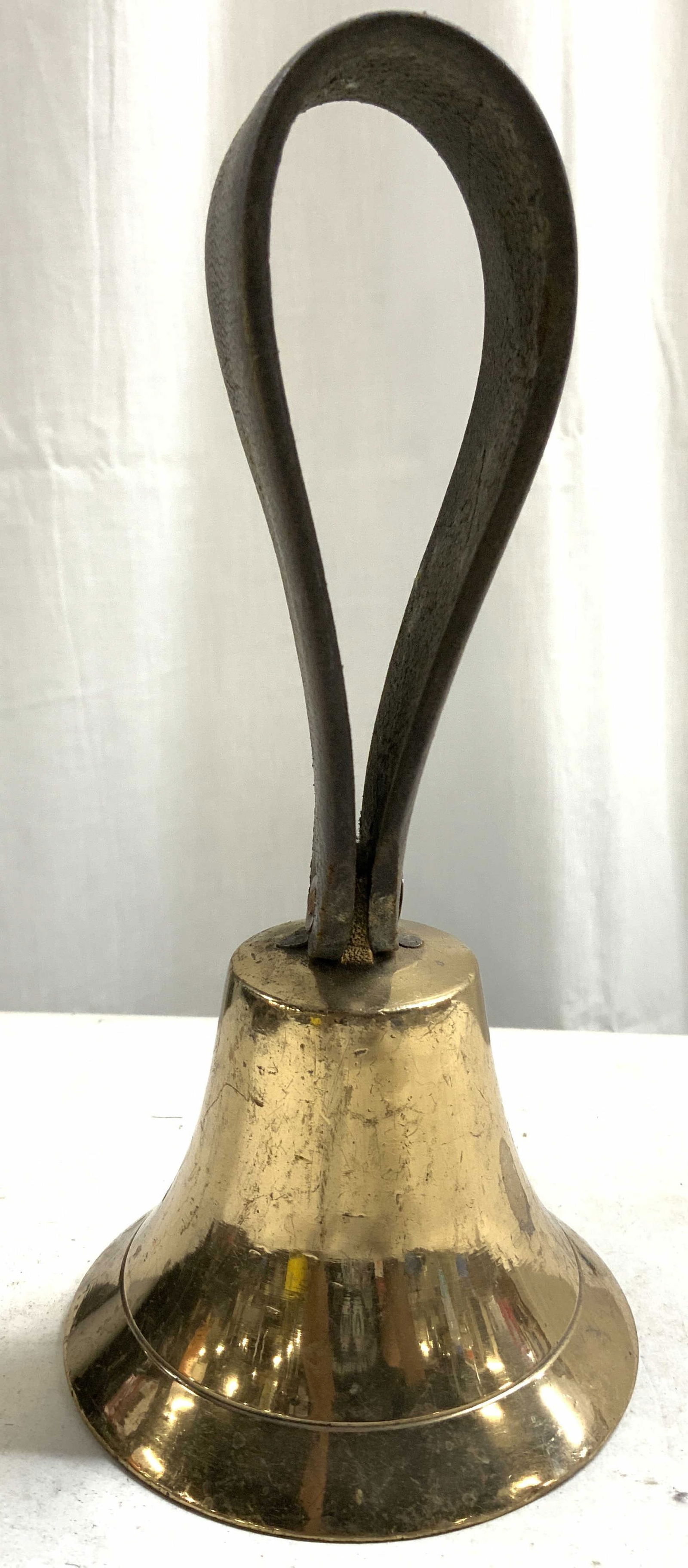 Vtg Brass Bell W Iron Clapper & Leather Handle (1 of 6)