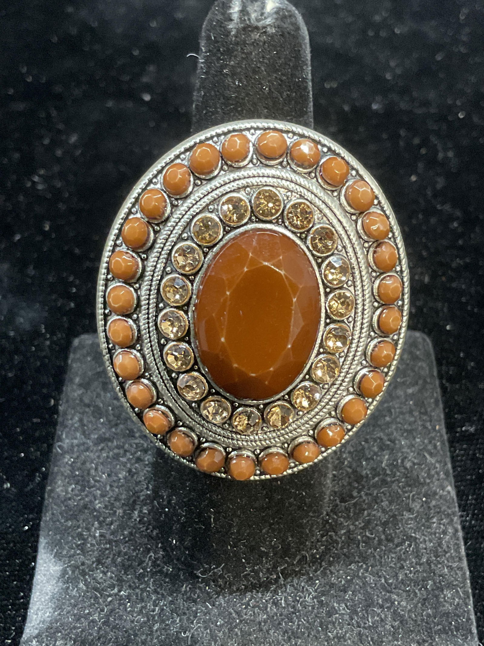 Vtg Silver Tone Crystal Statement Cocktail Ring (1 of 6)