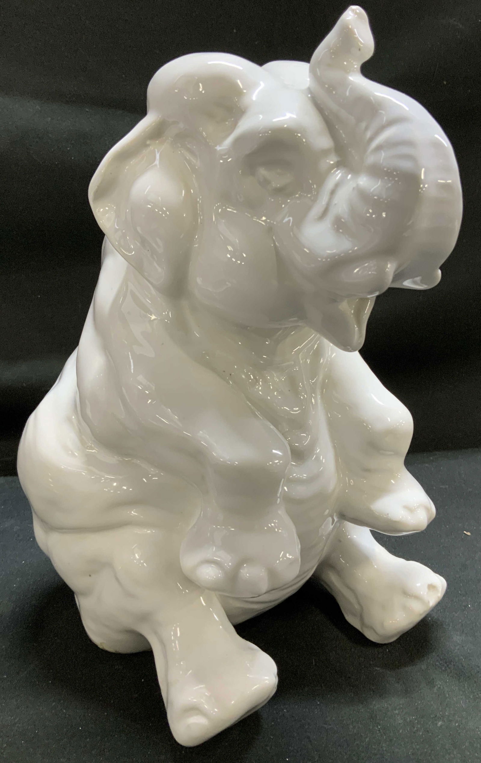 Vntg White Elephant W Trunk Raised Ceramic Statue (1 of 8)