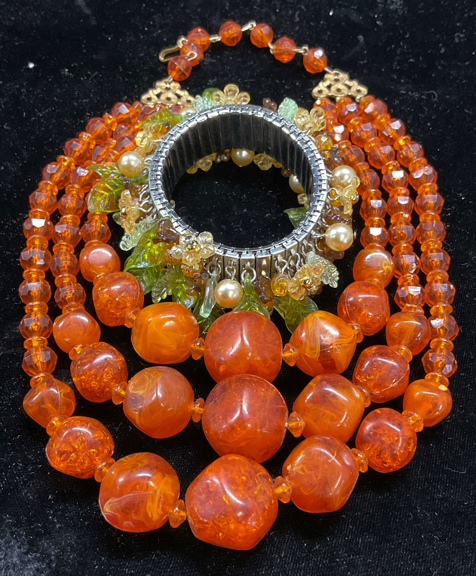 Lot 2 Jewelry, Lucite Amber Beaded Necklace + (1 of 6)