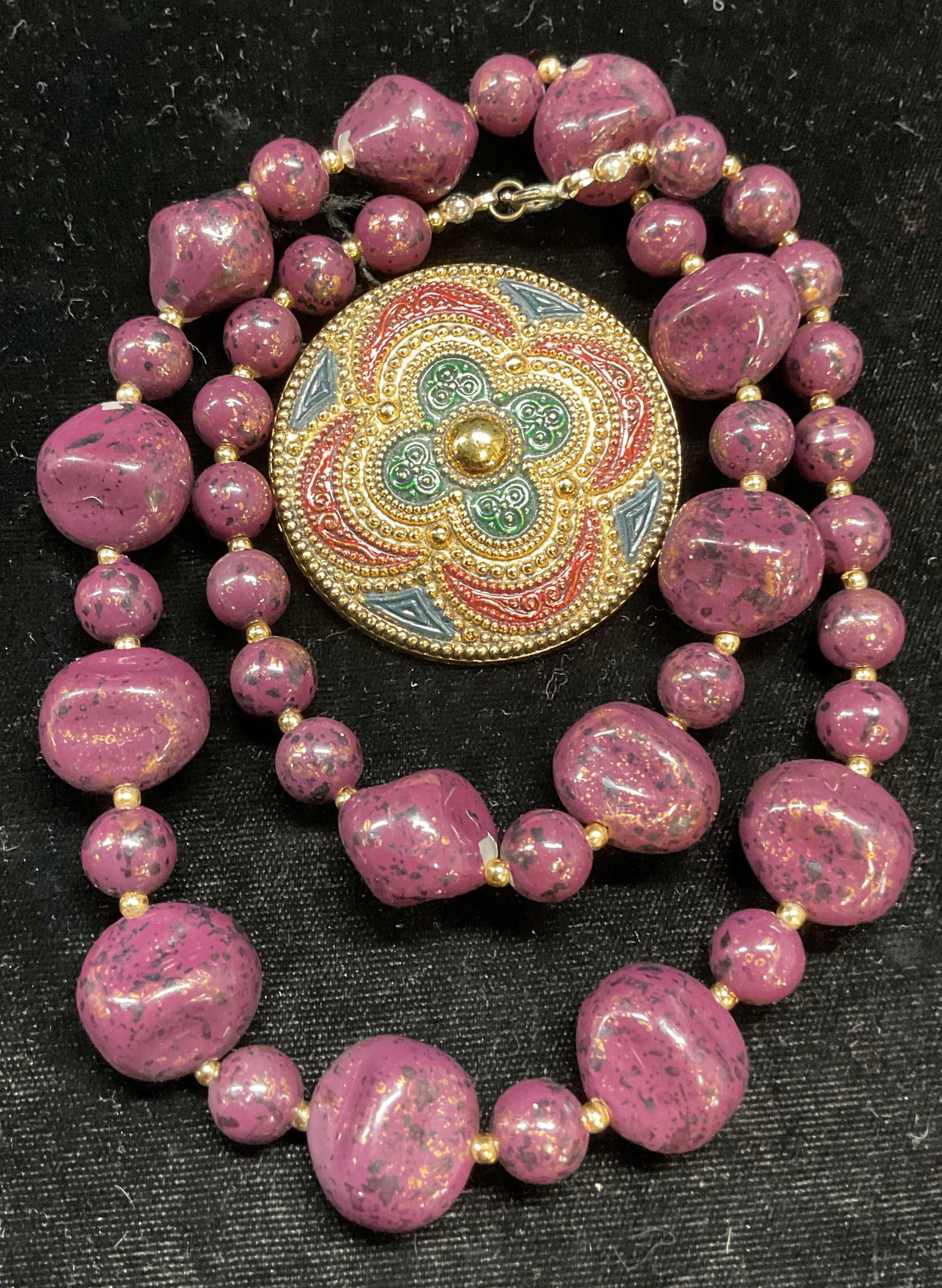 Lot 2 Liz Soto Enamel Brooch & Purple Necklace (1 of 6)