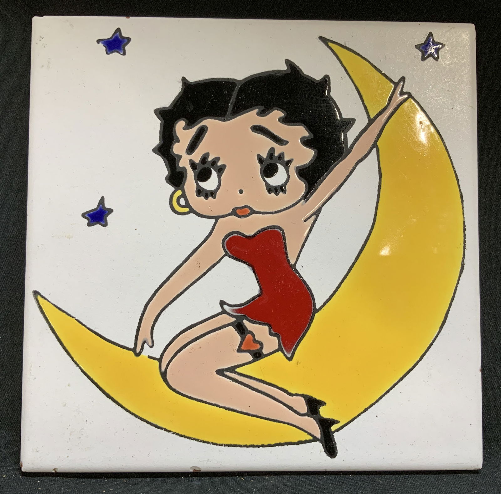 Vntg Betty Boop Hand Painted Ceramic Tile (1 of 6)