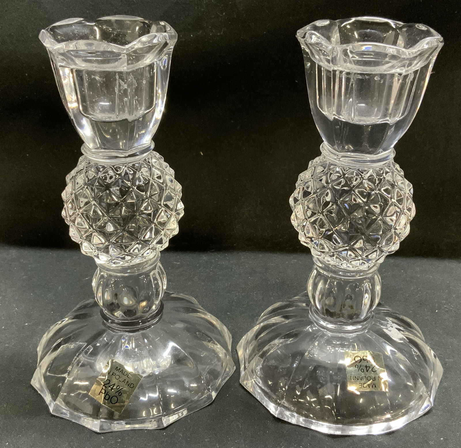 MCM Pair Crystal Candlestick Holder POLAND (1 of 6)