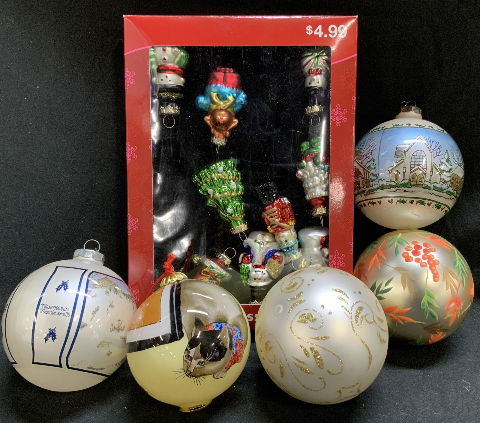 Lot6 Holiday Glass Ornaments NORMAN Rockwell, NIB+ (1 of 11)