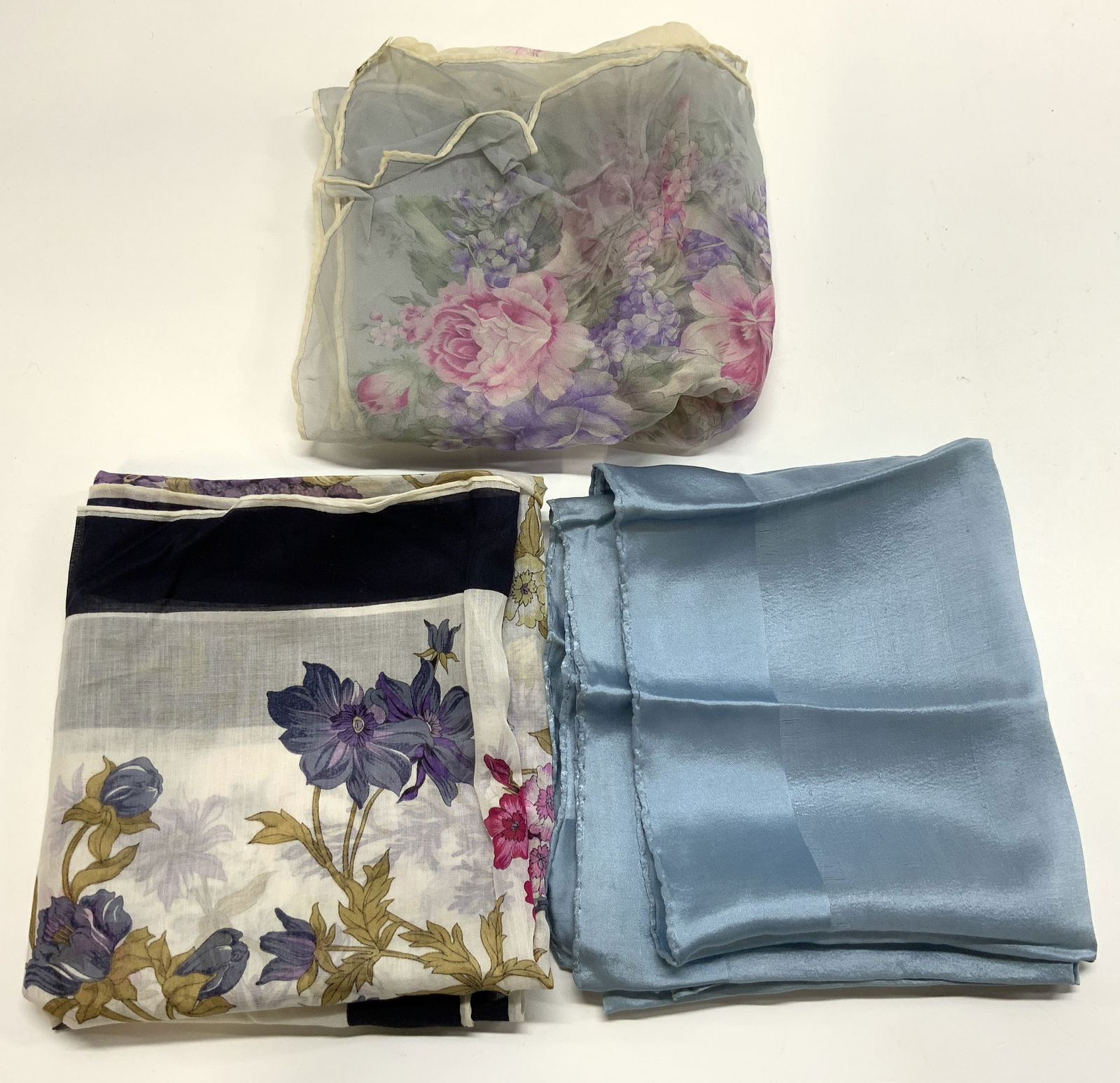 3 Assorted Floral & Blue Print Scarves, OMU + (1 of 8)