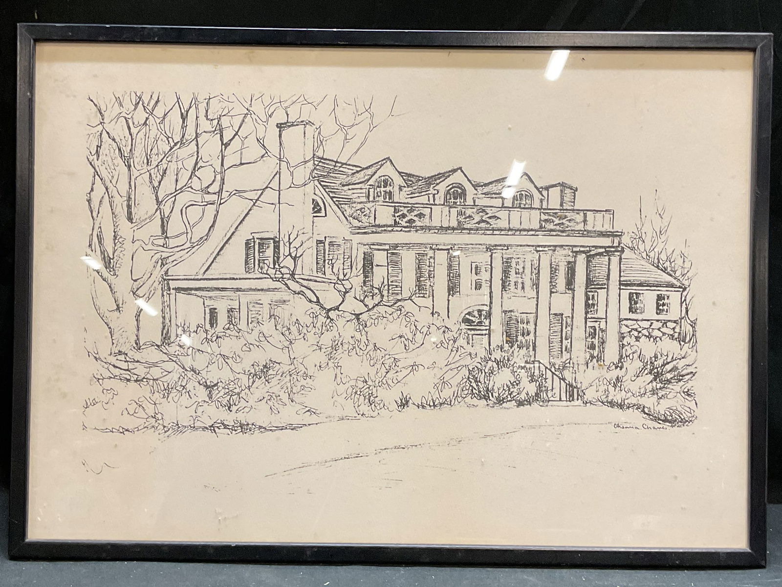 Framed Exterior House Sketch Lithograph (1 of 6)