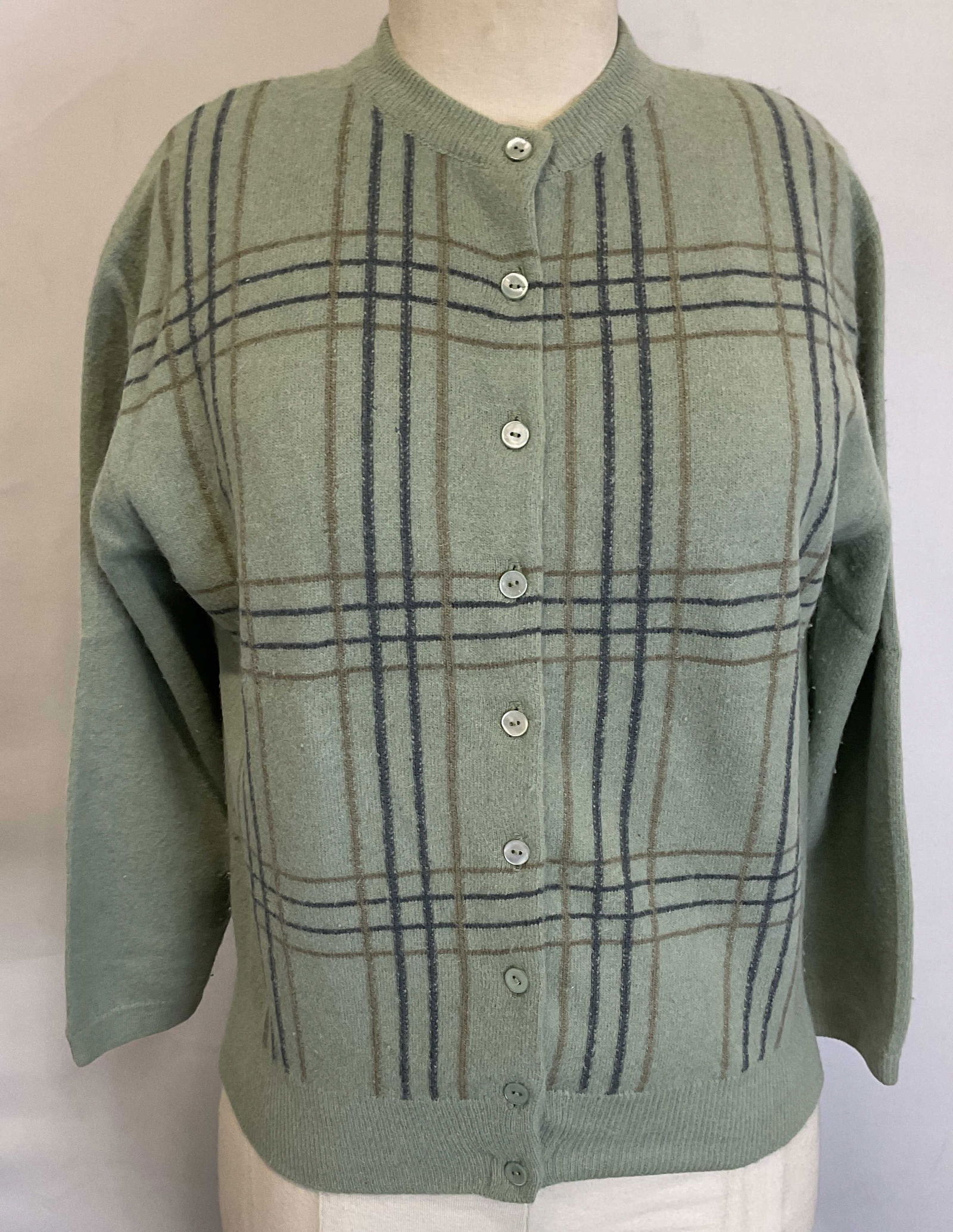 Vintage Colebrook Green Striped Wool Cardigan (1 of 6)