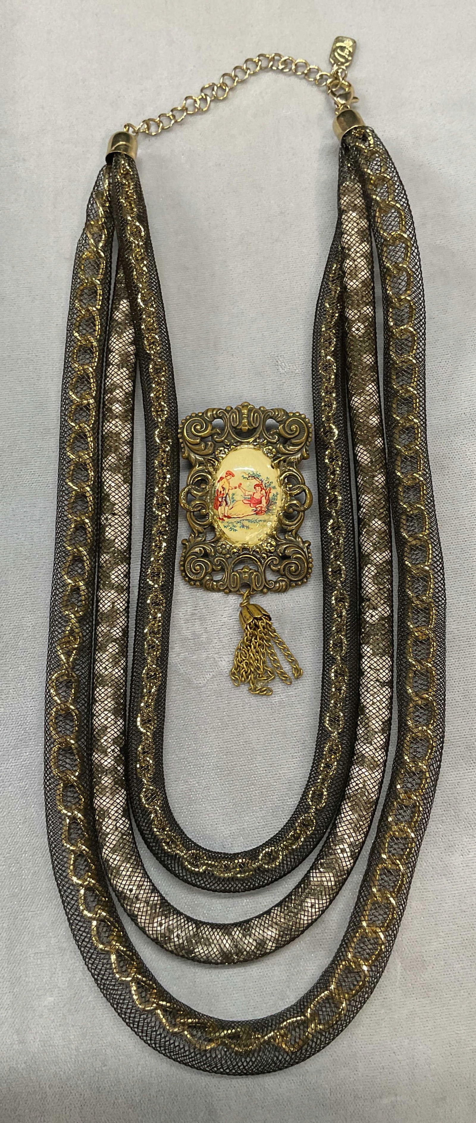 Lot2 Jewelry Signed Gold Tn Mesh Beaded Necklace + (1 of 6)