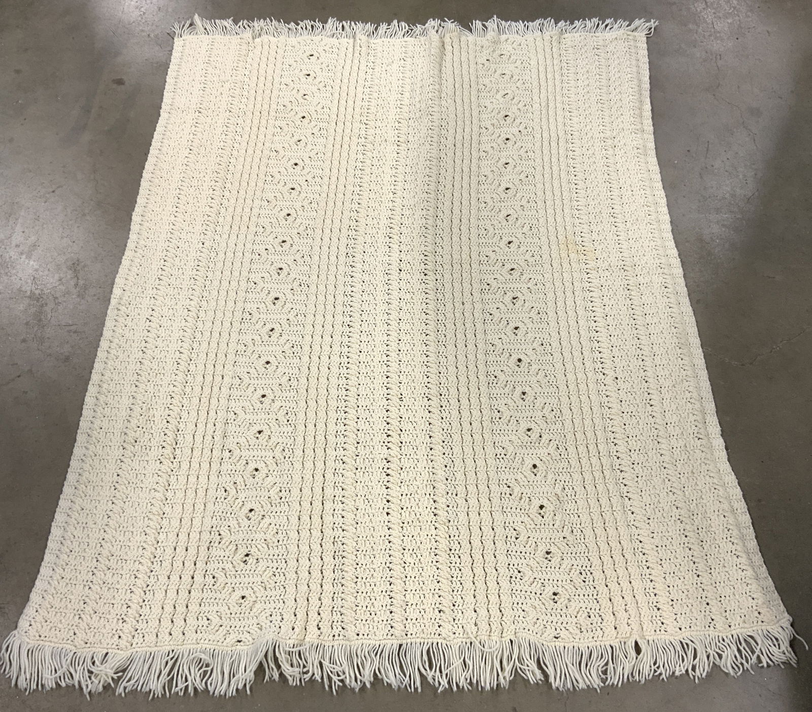 Fringed Woven Wool Throw Blanket Cream (1 of 7)